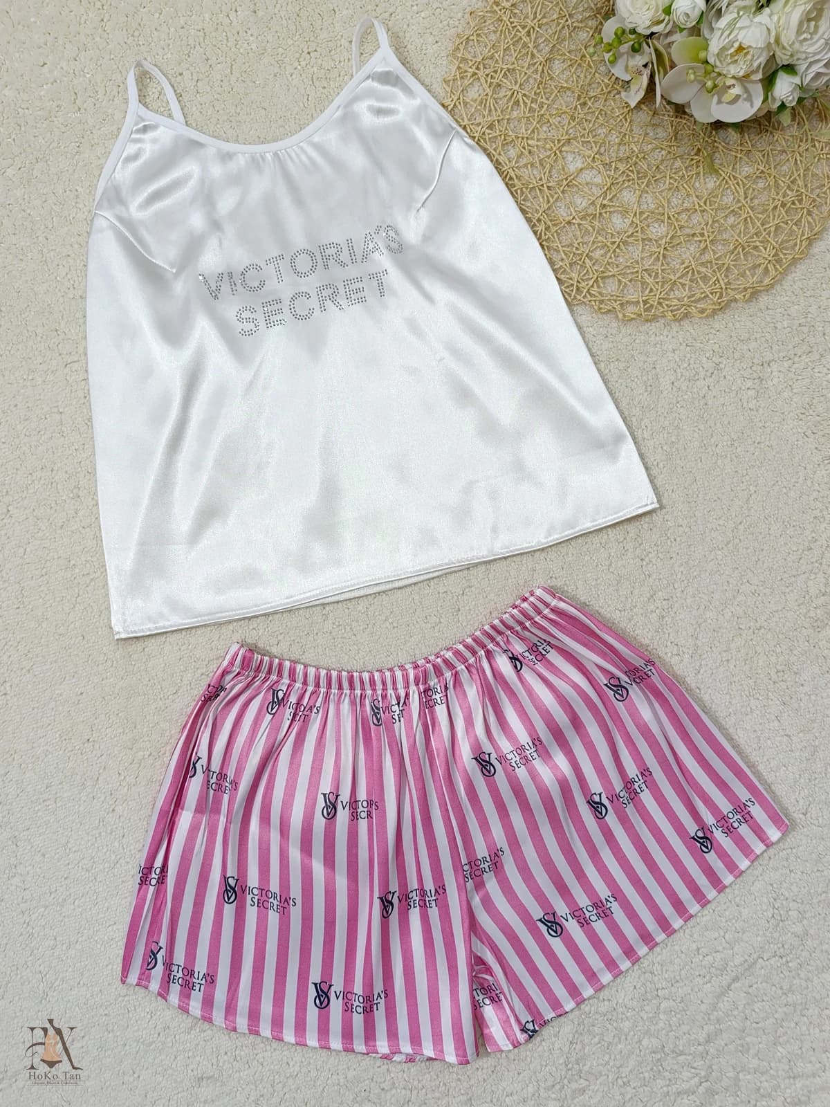 ست تاپ و شورتک victoria secret نگین دار ساتن کد 179