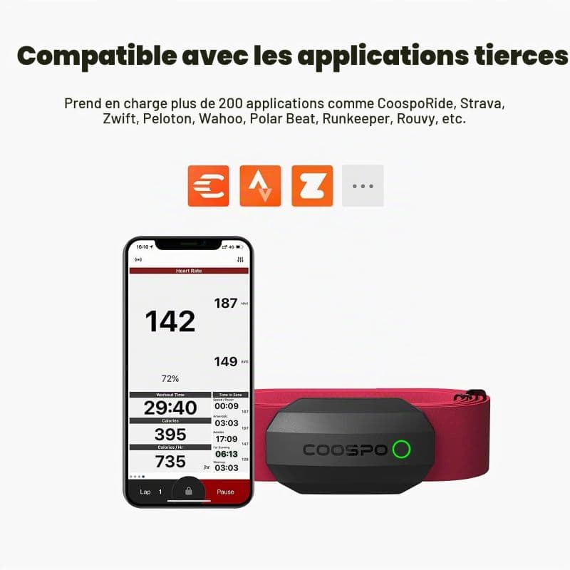 سنسور ضربان قلب Coospo H808S ضربان قلب سینه‌ای با Bluetooth 5.0 و ANT+ مقاوم در برابر آب — تصویر ۳