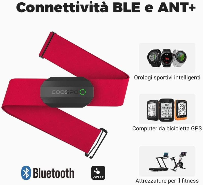 سنسور ضربان قلب Coospo H808S ضربان قلب سینه‌ای با Bluetooth 5.0 و ANT+ مقاوم در برابر آب