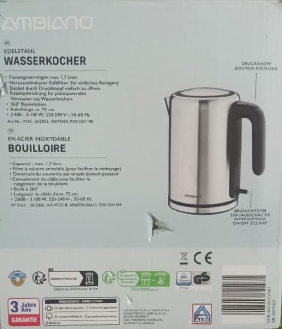 کتری برقی استیل AMBIANO مدل WKS 3002 CB — تصویر ۶