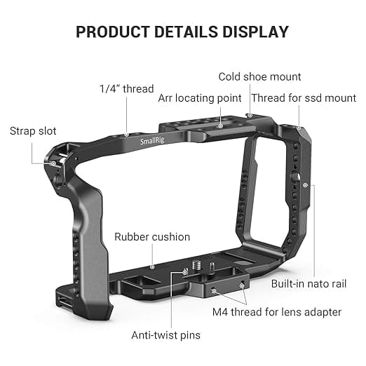 کیت SmallRig Cage برای دوربین Blackmagic Design BMPCC 4K & 6K، با دسته بالای دوربین نگهدارنده SSD برای SSD T5 – KCVB2748 — تصویر ۶
