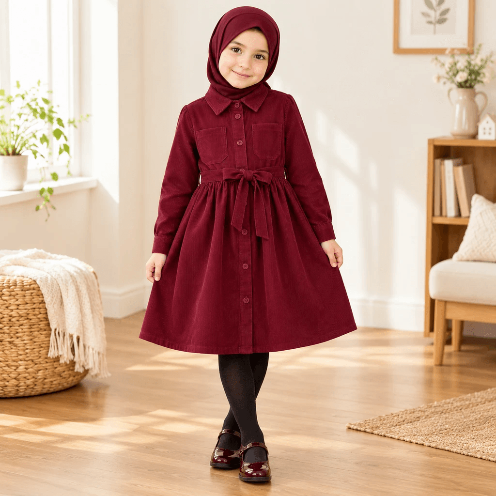 مانتو دخترانه مخمل کبریتی پاییزه — تصویر ۲