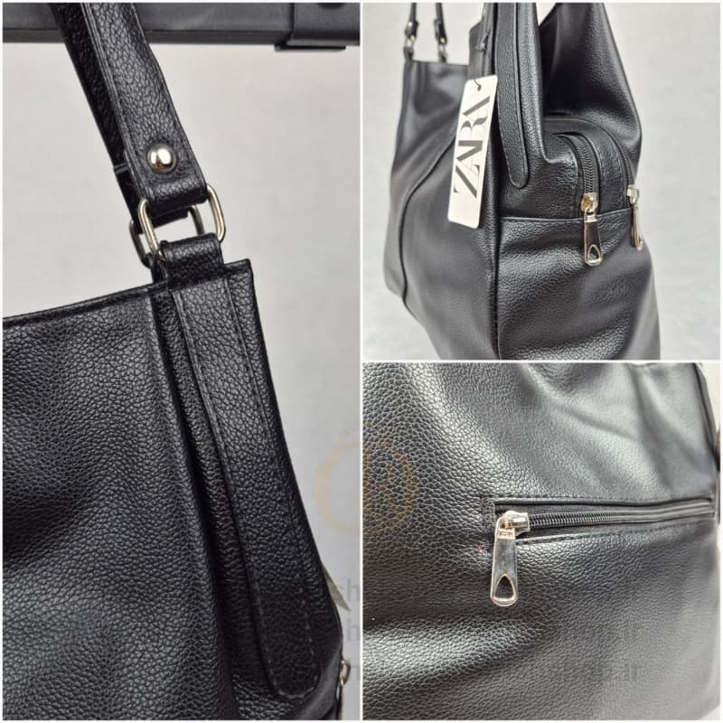 کیف زنانه وسط دوخت دو خانه (چرم صنعتی شرانگ، جادار، دوشی و دستی) — تصویر ۴