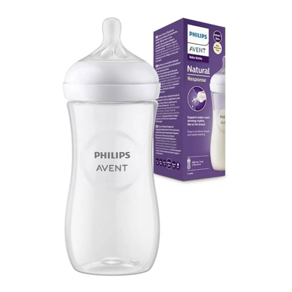 شیشه شیر اونت ریسپانس نچرال تکی جعبه ای 330 میل 3+ماه 4قطره Avent — تصویر ۲