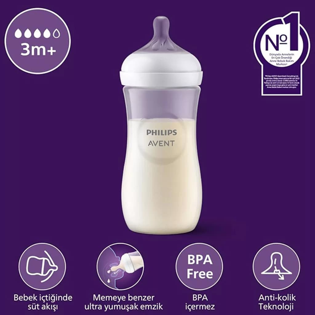 شیشه شیر اونت ریسپانس نچرال تکی جعبه ای 330 میل 3+ماه 4قطره Avent — تصویر ۸