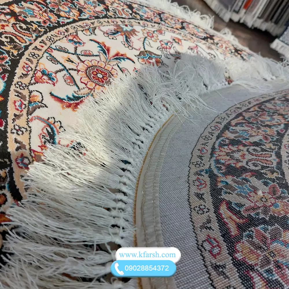 فرش گرد افشان کرم طرح 700 شانه، قطر 1 و 1.5 و 2 متری — تصویر ۳