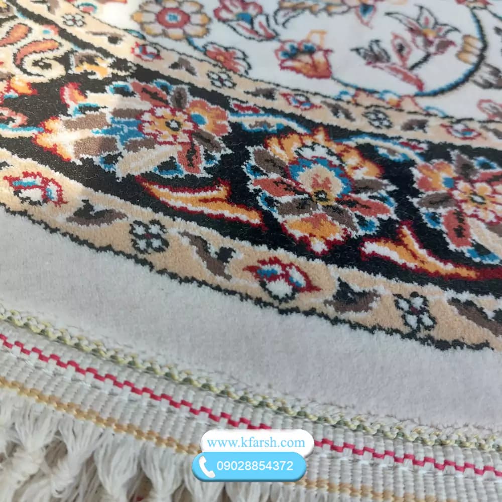 فرش گرد افشان کرم طرح 700 شانه، قطر 1 و 1.5 و 2 متری — تصویر ۲