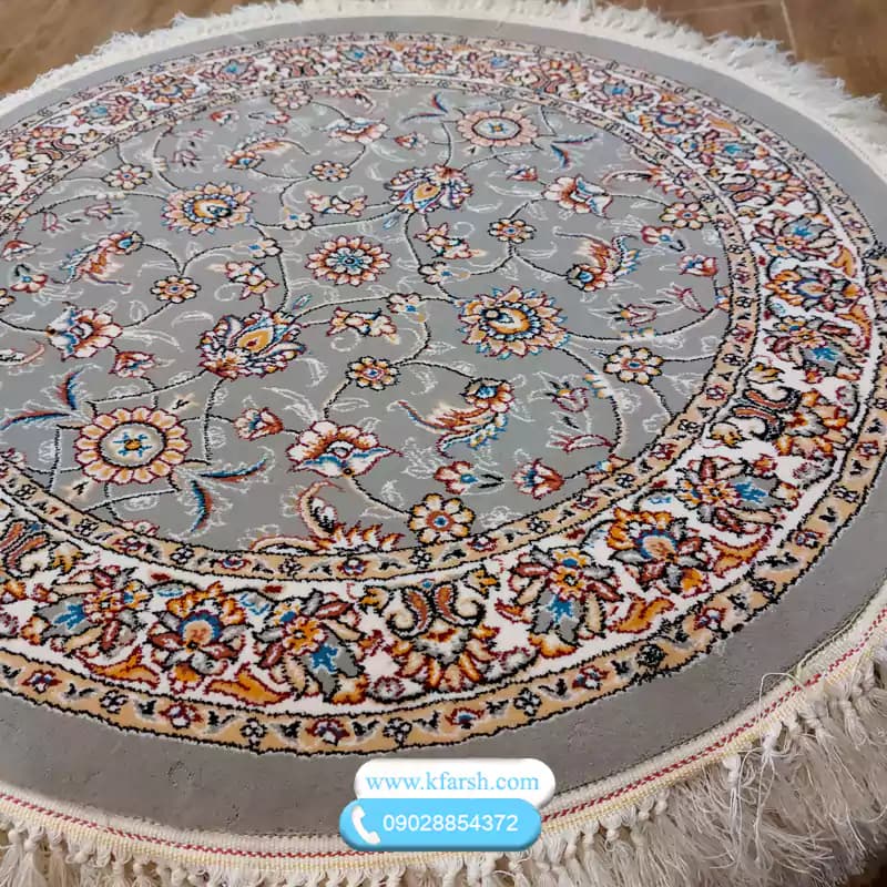 فرش گرد طرح افشان فیلی (طوسی) سایز قطر 1 و 1.5 و 2 متری — تصویر ۵