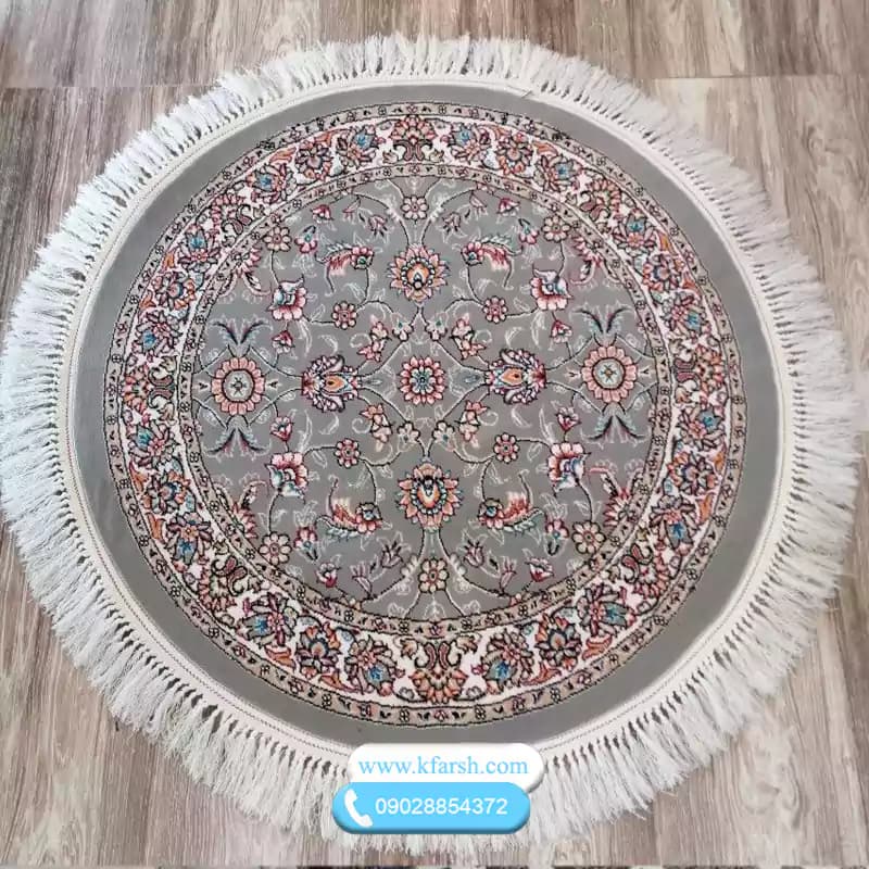 فرش گرد طرح افشان فیلی (طوسی) سایز قطر 1 و 1.5 و 2 متری