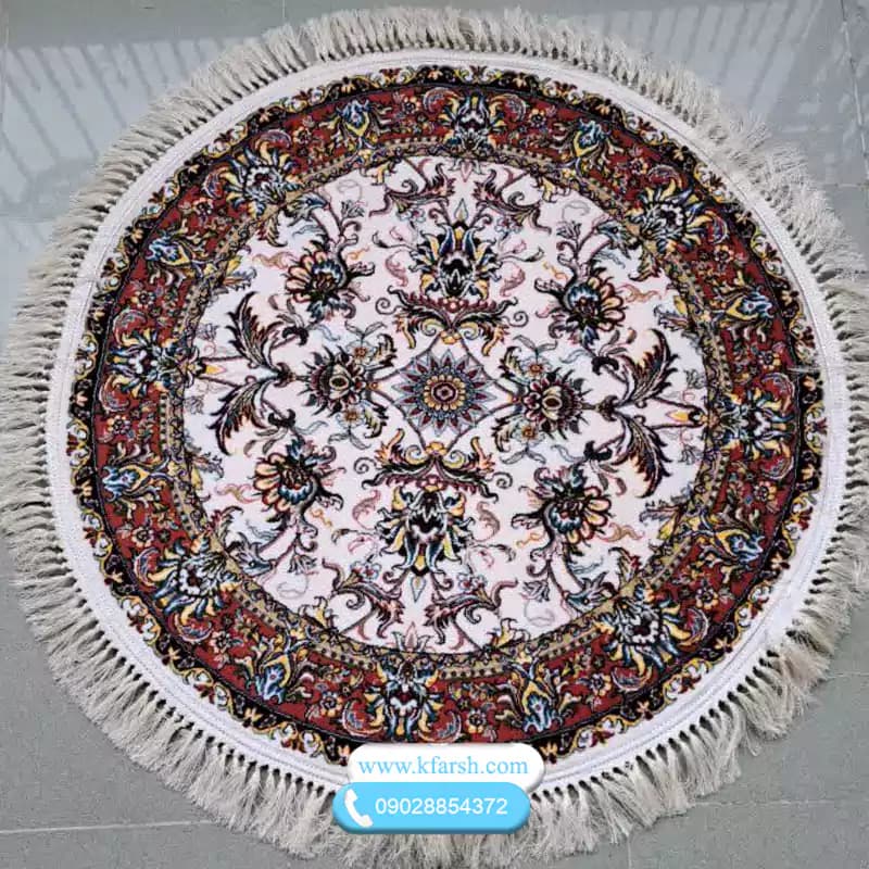 فرش گرد 700 شانه طرح افشان ( کرم – سرمه ای – لاکی)