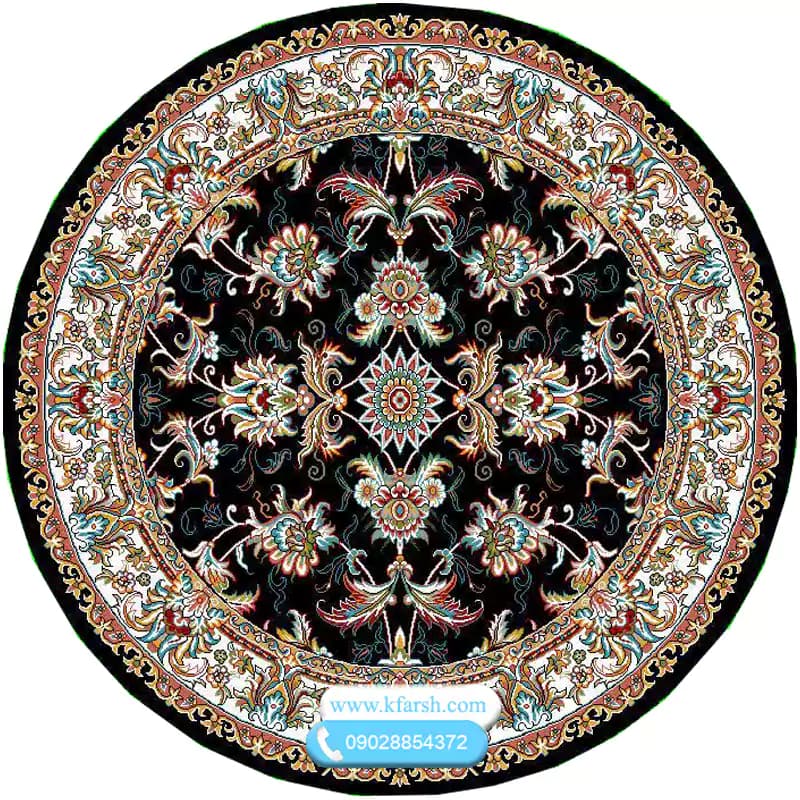 فرش گرد 700 شانه طرح افشان ( کرم – سرمه ای – لاکی) — تصویر ۳