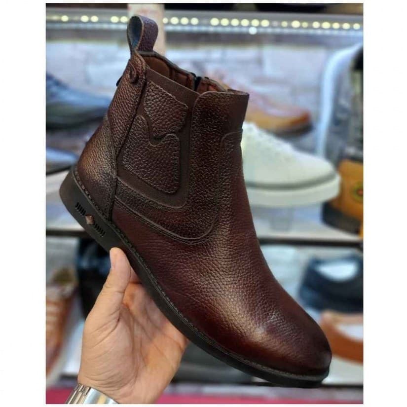 نیم بوت مردانه چرم طبیعی مردانه مدل هوم مشکی hom در 3 رنگ مشکی و عسلی و قهوه ای تیره — تصویر ۶