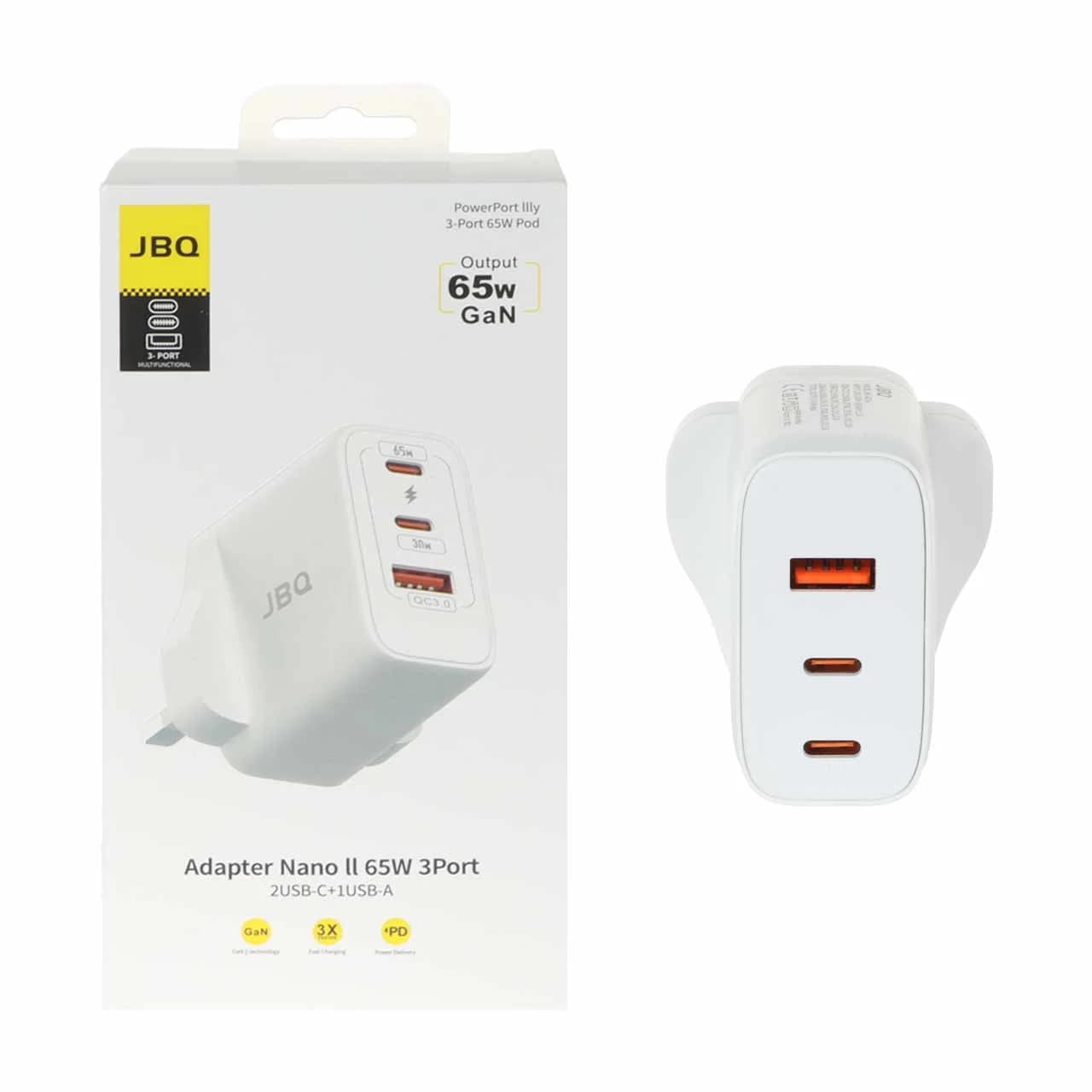شارژر دیواری فست و PD سه پورت JBQ مدل WC-607W 65W – سفید (گارانتی یکساله رصاصی) — تصویر ۴