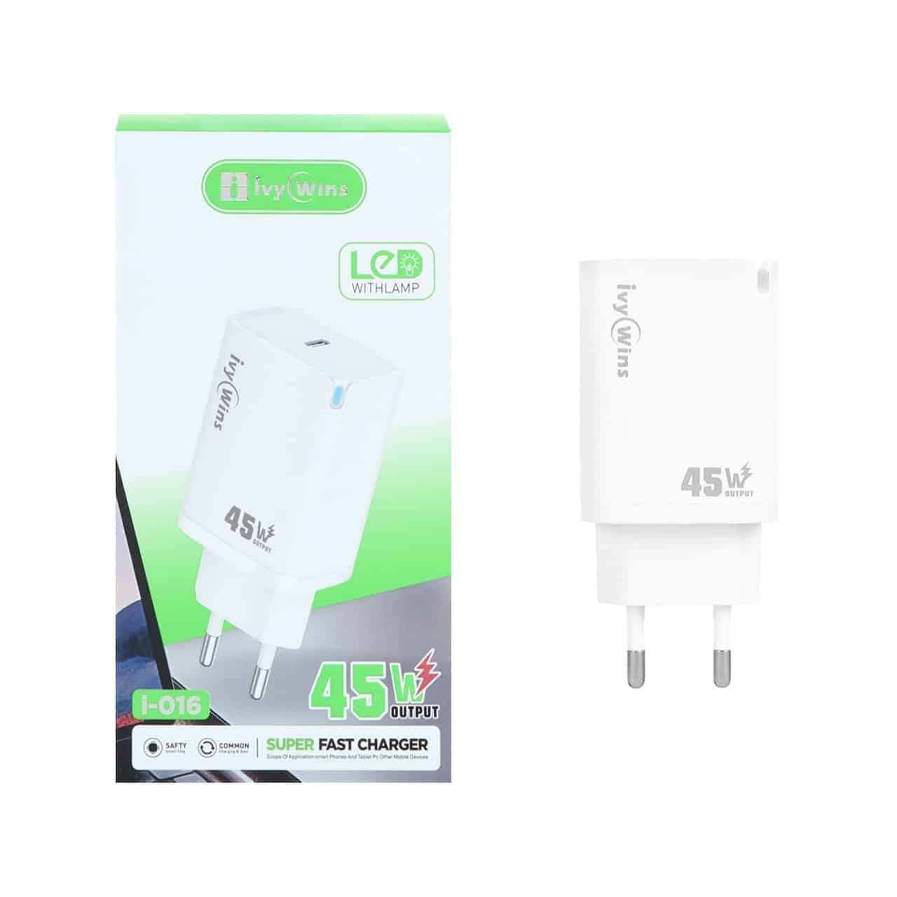 شارژر دیوار فست تک پورت ivy Wins مدل i-016 45W – سفید