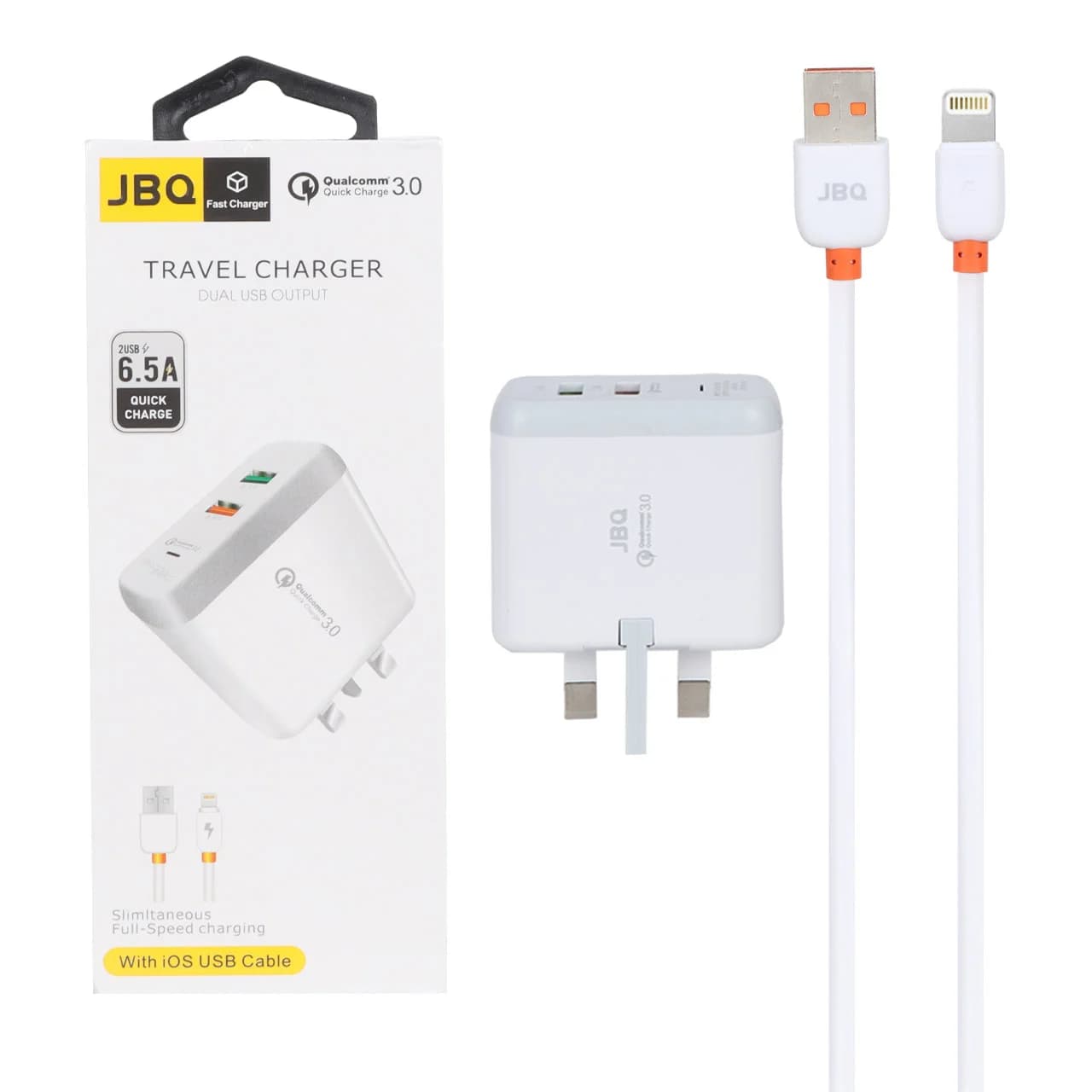 شارژر دیواری فست دو پورت JBQ مدل F-2USB 18W همراه با کابل آیفون – سفید (گارانتی یکساله رصاصی) — تصویر ۵
