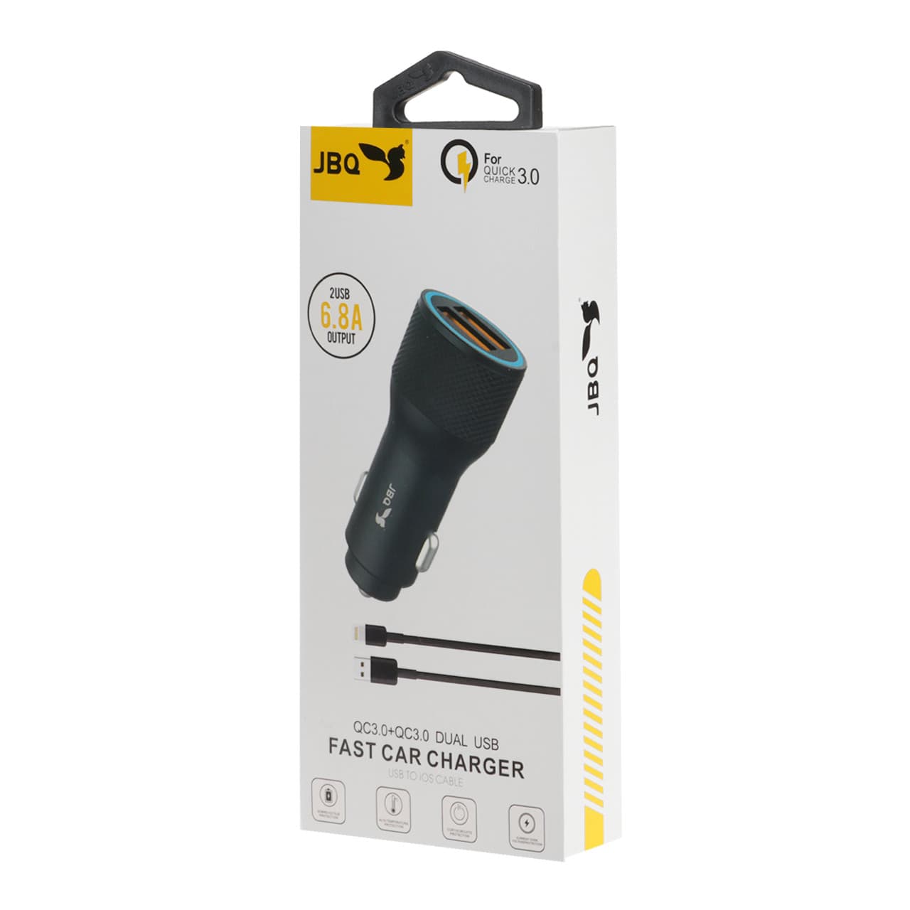 شارژر فندکی فست دو پورت JBQ مدل CC-D5 18W همراه با کابل آیفون – مشکی (گارانتی یکساله رصاصی) — تصویر ۴