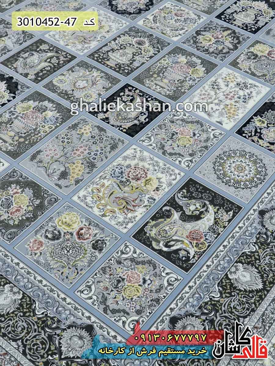 فرش طرح ارسباران 1500 شانه زمینه آبی کاشان – گل برجسته — تصویر ۳