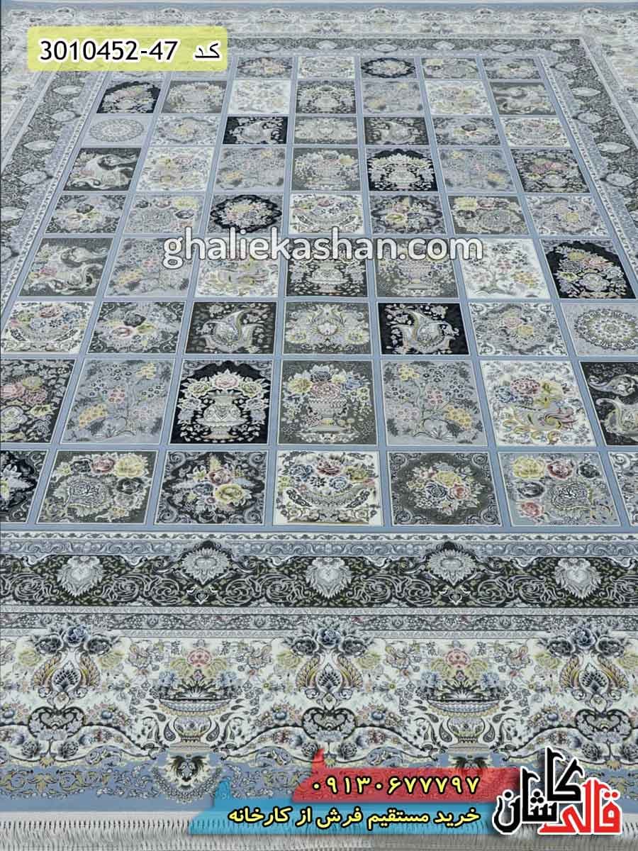 فرش طرح ارسباران 1500 شانه زمینه آبی کاشان – گل برجسته — تصویر ۲