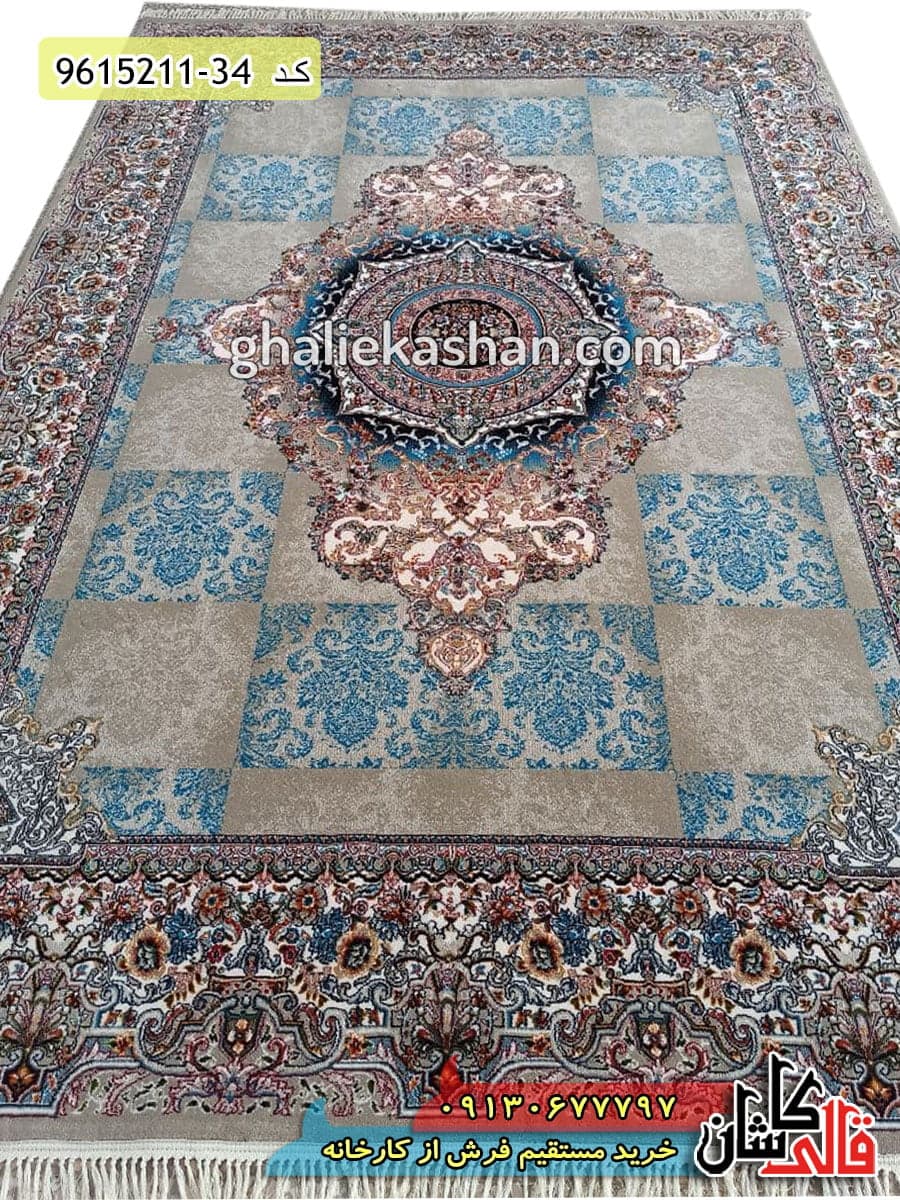 فرش طرح 700 شانه طرح نیلوفر زمینه فیلی کاشان — تصویر ۲