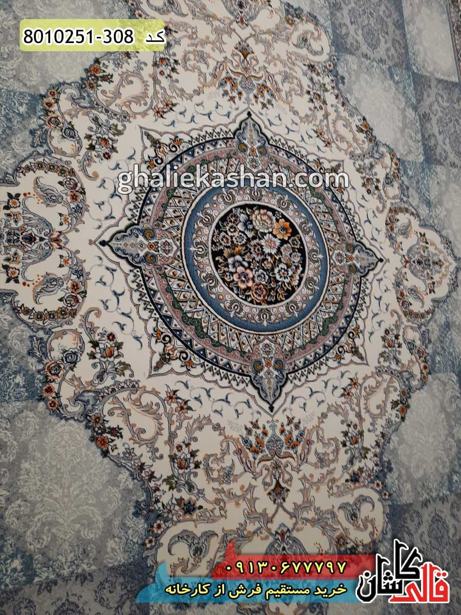فرش طرح 700 شانه طرح نیلوفر زمینه فیلی کاشان — تصویر ۴
