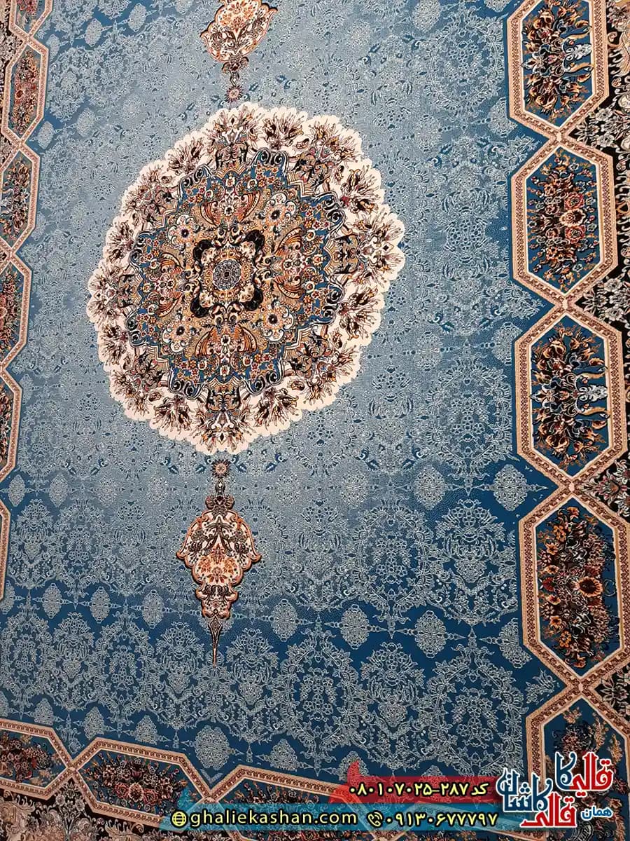 فرش طرح 700 شانه طرح هالیدی زمینه آبی کاشان — تصویر ۶