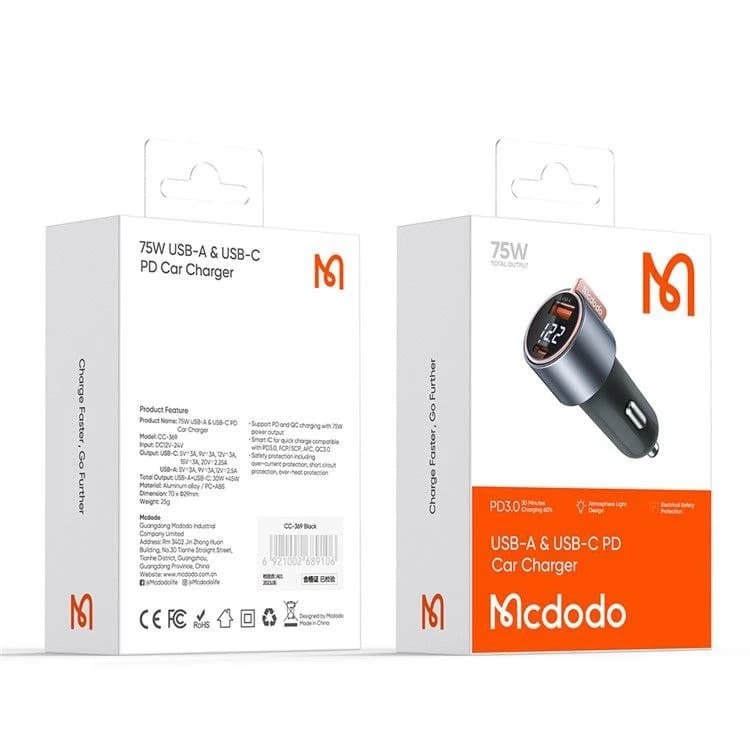 شارژر فندکی 75وات 2پورت مک دودو مدل MCDODO CC-3690 — تصویر ۵
