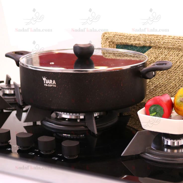 ماهیتابه سایز 32 دو دسته درب دار گرانیت تیارا/32PTG