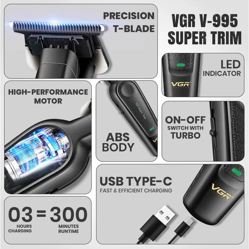 ماشین اصلاح موی سر و صورت شارژی وی جی ار مدل v-995 — تصویر ۵