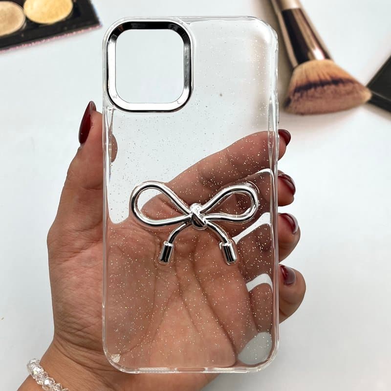قاب گوشی iPhone 12 / iPhone 12 Pro آیفون Crystal Shine کریستالی شفاف شاین دار محافظ لنز برجسته Silver طرح پاپیون نقره ای کد 542838