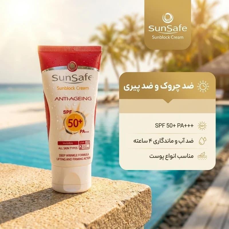 کرم ضدآفتاب و ضدچروک سان‌سیف بی رنگ spf 50+ ، حجم 50 میلی‌لیتر — تصویر ۲