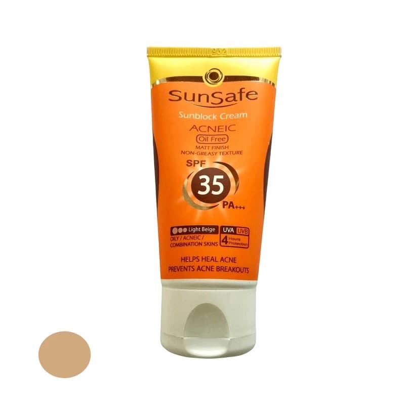 کرم ضدآفتاب و آنتی‌آکنه سان‌سیف رنگ بژ روشن مدل SPF35، مناسب پوست‌های چرب، حجم 50 میلی‌لیتر — تصویر ۲