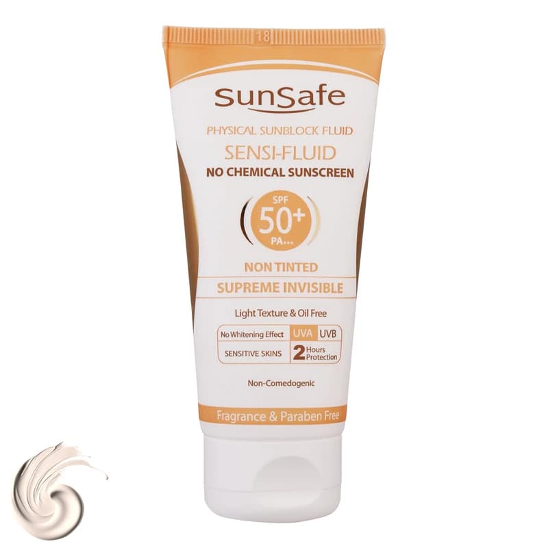 کرم ضدآفتاب سان‌سیف مدل سنسی فلوئید بی رنگ +SPF50، حجم 50 میلی‌لیتر — تصویر ۳