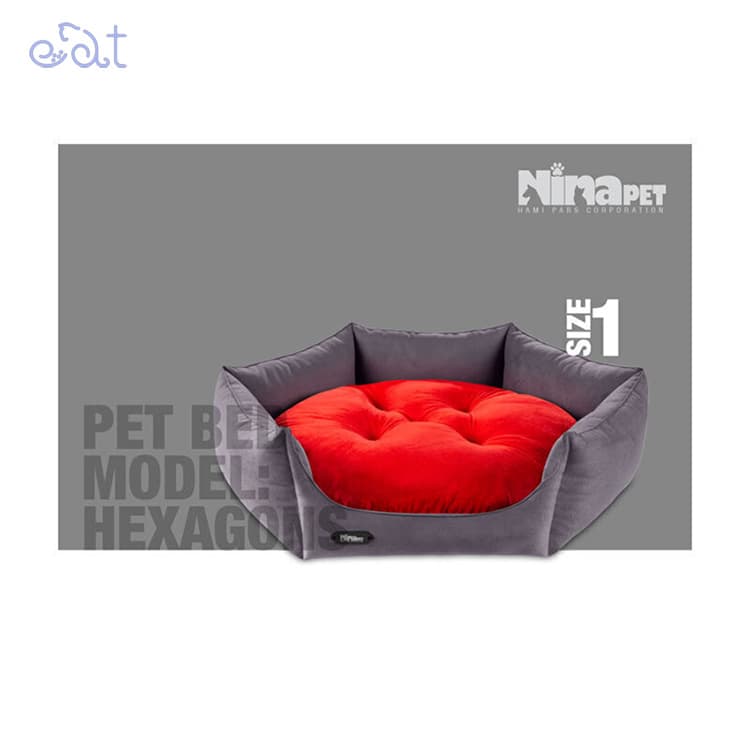 جای خواب سگ و گربه مدل شش ضلعی برند نیناپت NinaPet(رنگ طوسی،قرمز – سایز 1) — تصویر ۲