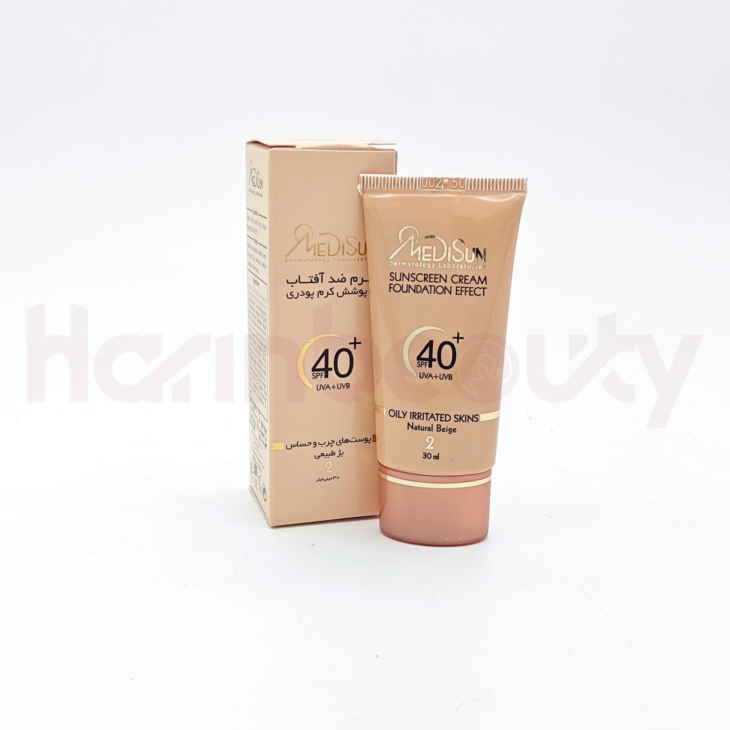 کرم ضد آفتاب با پوشش کرم پودری مدیسان SPF40 (بژ طبیعی) مناسب پوست چرب و حساس حجم 30 میلی لیتر