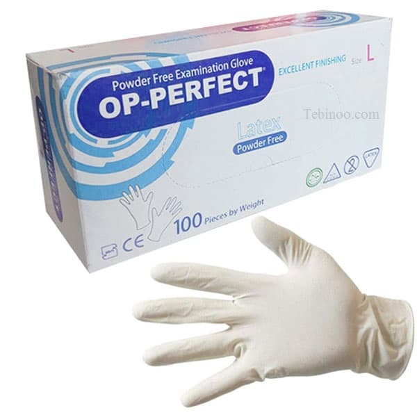 دستکش لاتکس بدون پودر سایز Large حریر OP-Perfect