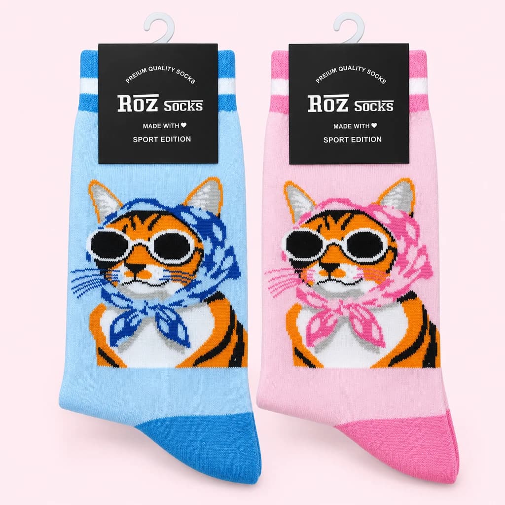 جوراب فانتزی طرح گربه عینکی ROZ Socks؛ مدل ساقدار
