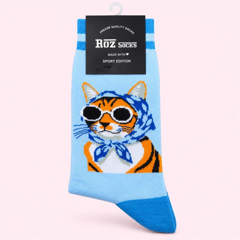 جوراب فانتزی طرح گربه عینکی ROZ Socks؛ مدل ساق‌دار — تصویر ۲