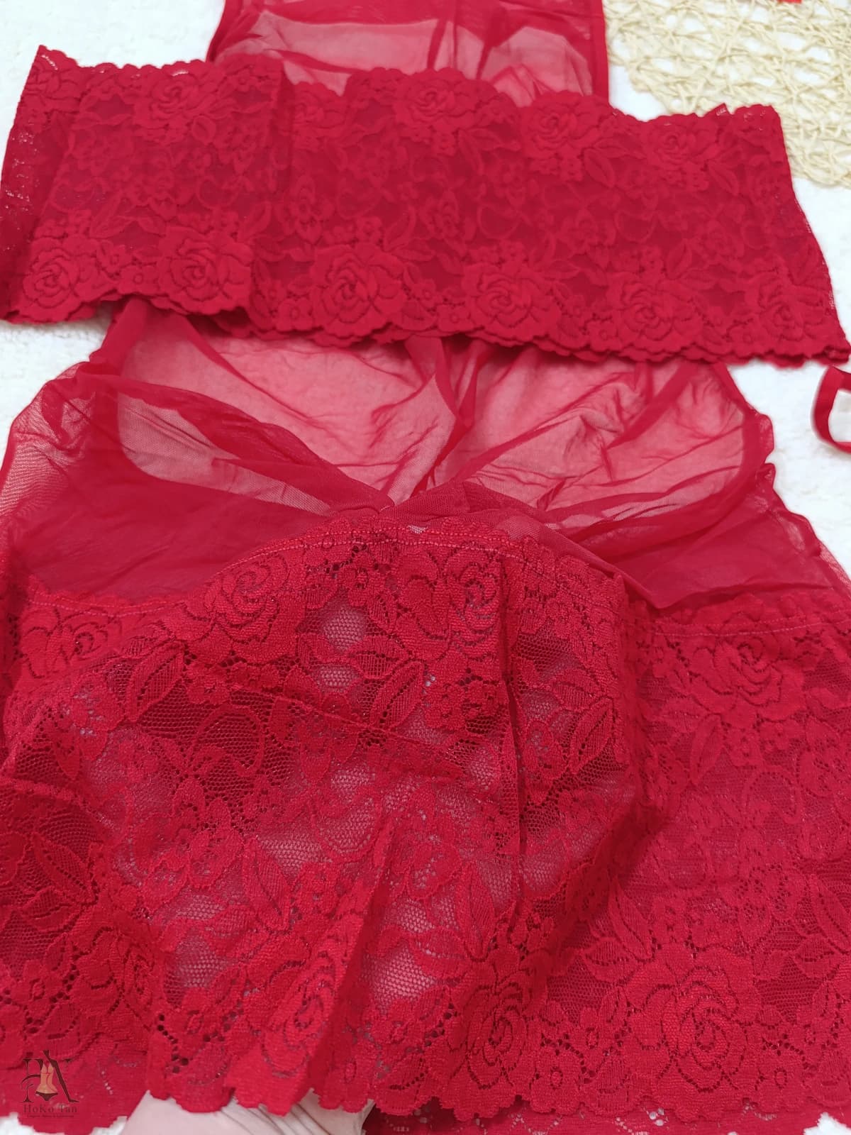 لباس خواب فانتزی گیپور و حریر سه تیکه کد 110 — تصویر ۶