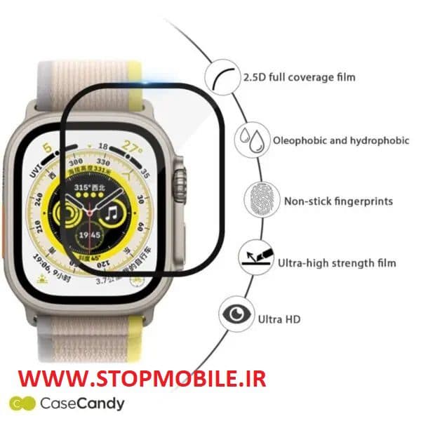 محافظ صفحه نمایش ساعت هوشمند HK10 ULTRA 3 MAX (مشابه اپل واچ سری اولترا – 49 میلی متری) تمام چسب از جنس شیشه ای تمپرد — تصویر ۴