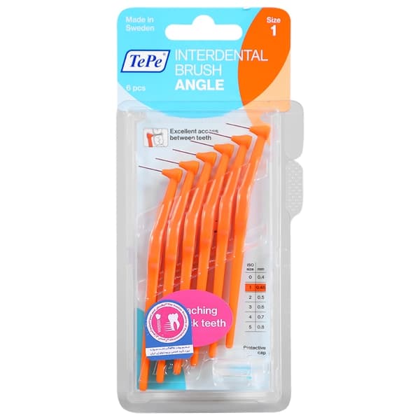 مسواک بین دندانی دسته دار تپه (TePe) مدل Angle سایز 1 – بسته 6 عددی