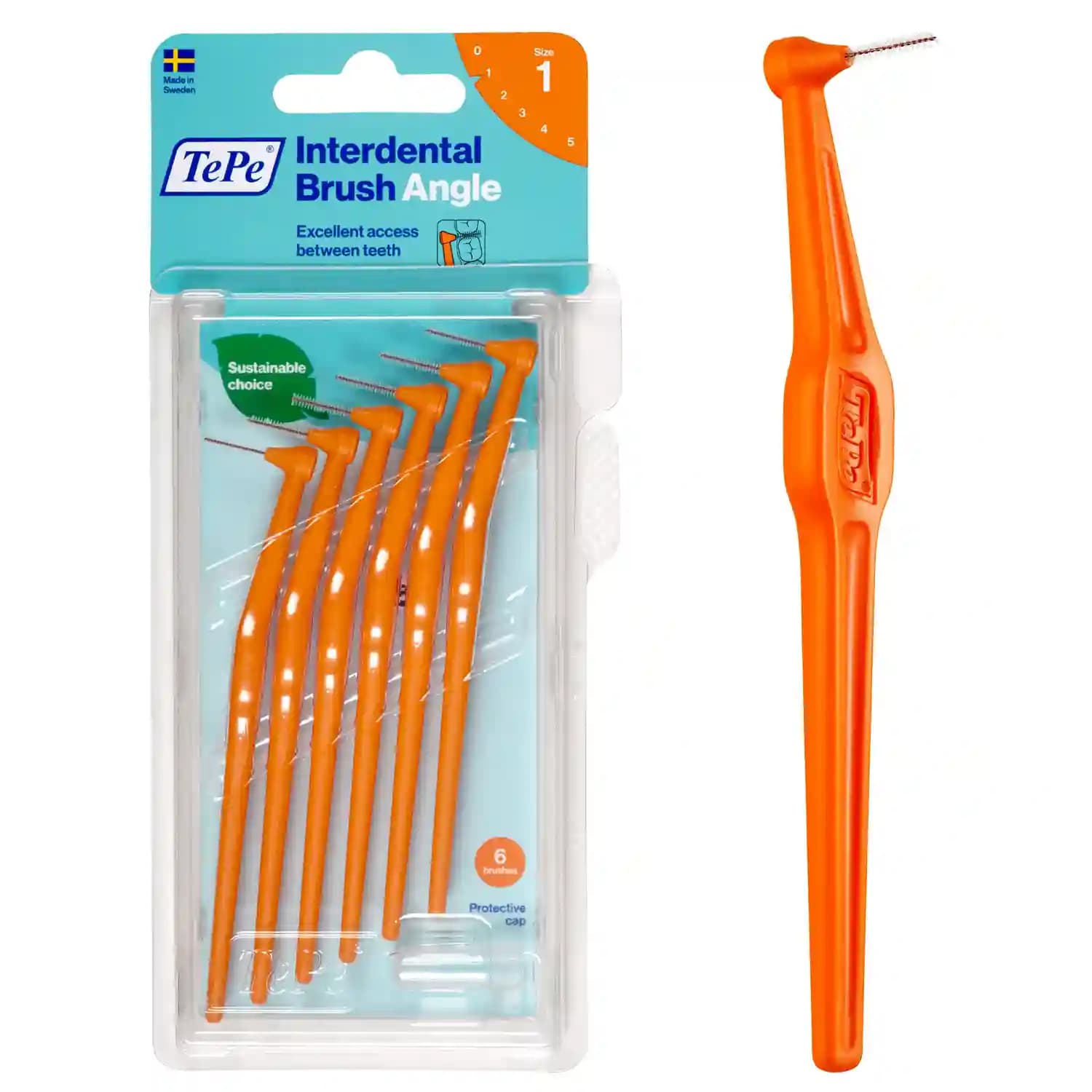 مسواک بین دندانی دسته دار تپه (TePe) مدل Angle سایز 1 – بسته 6 عددی — تصویر ۲