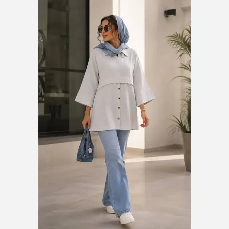 تونیک زنانه لینن مدل پری سایز 38 تا 48 — تصویر ۸