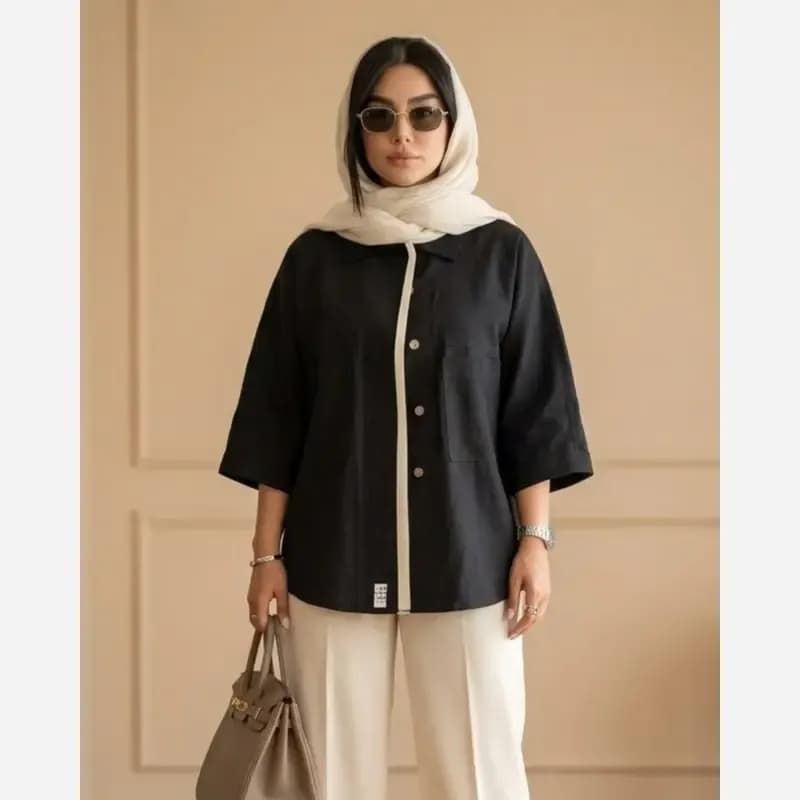 شومیز زنانه لینن مدل لارا سایز 36 تا 50 — تصویر ۶