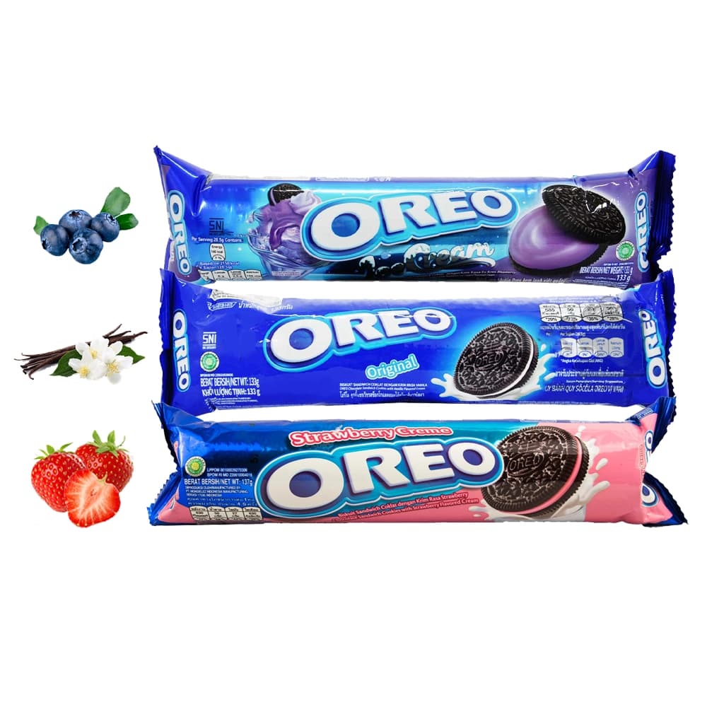 پک بیسکوییت سه طعم ( وانیل – بلوبری – توت فرنگی ) اوریو – oreo