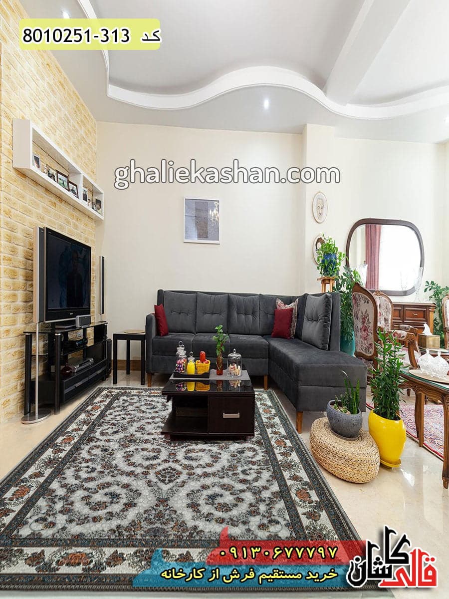 فرش 700 شانه طرح شاهان زمینه فیلی کاشان