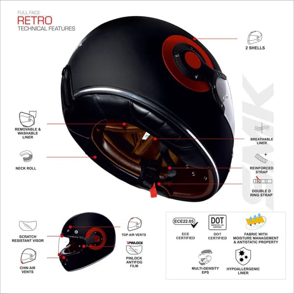 کلاه کاسکت فک ثابت اس ام کی مدل RETRO UNICOLOUR GLl130 — تصویر ۷