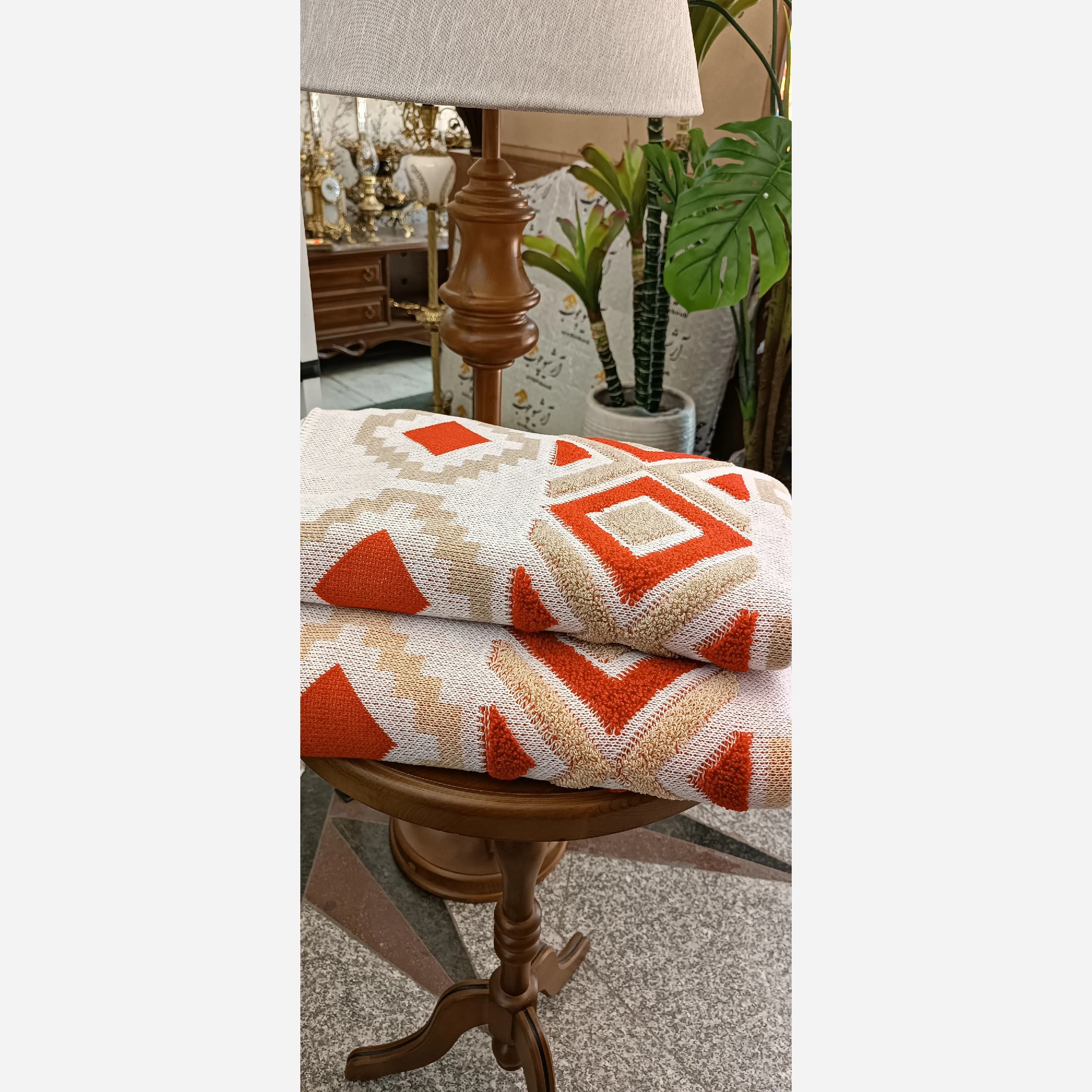 شال مبل و شال تخت بافت طرح پانچ ابعاد 140×170 سانتی‌متر با الیاف اکریلیک ترک (۶ رنگ مدرن) — تصویر ۴