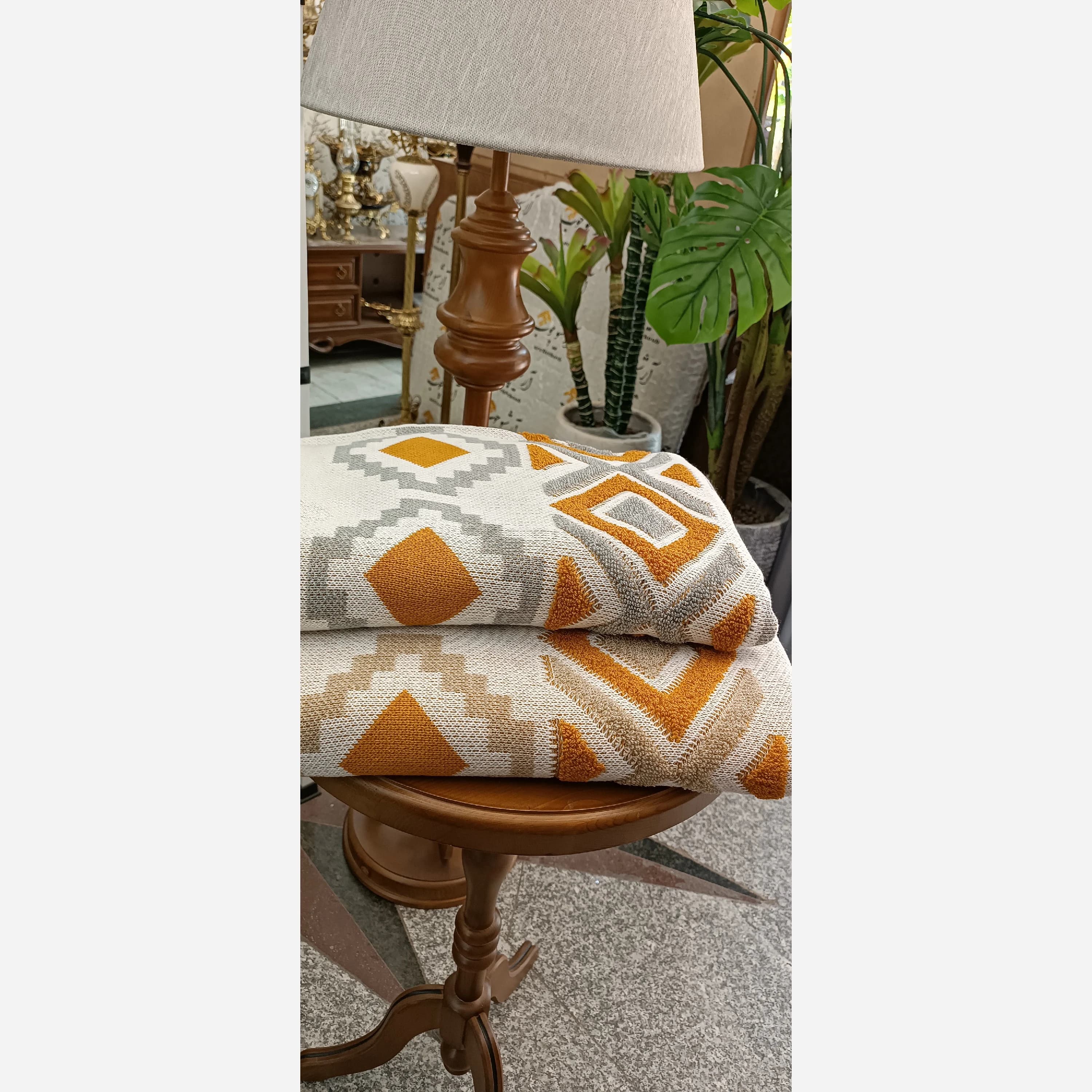 شال مبل و شال تخت بافت طرح پانچ ابعاد 140×170 سانتی‌متر با الیاف اکریلیک ترک (۶ رنگ مدرن) — تصویر ۶