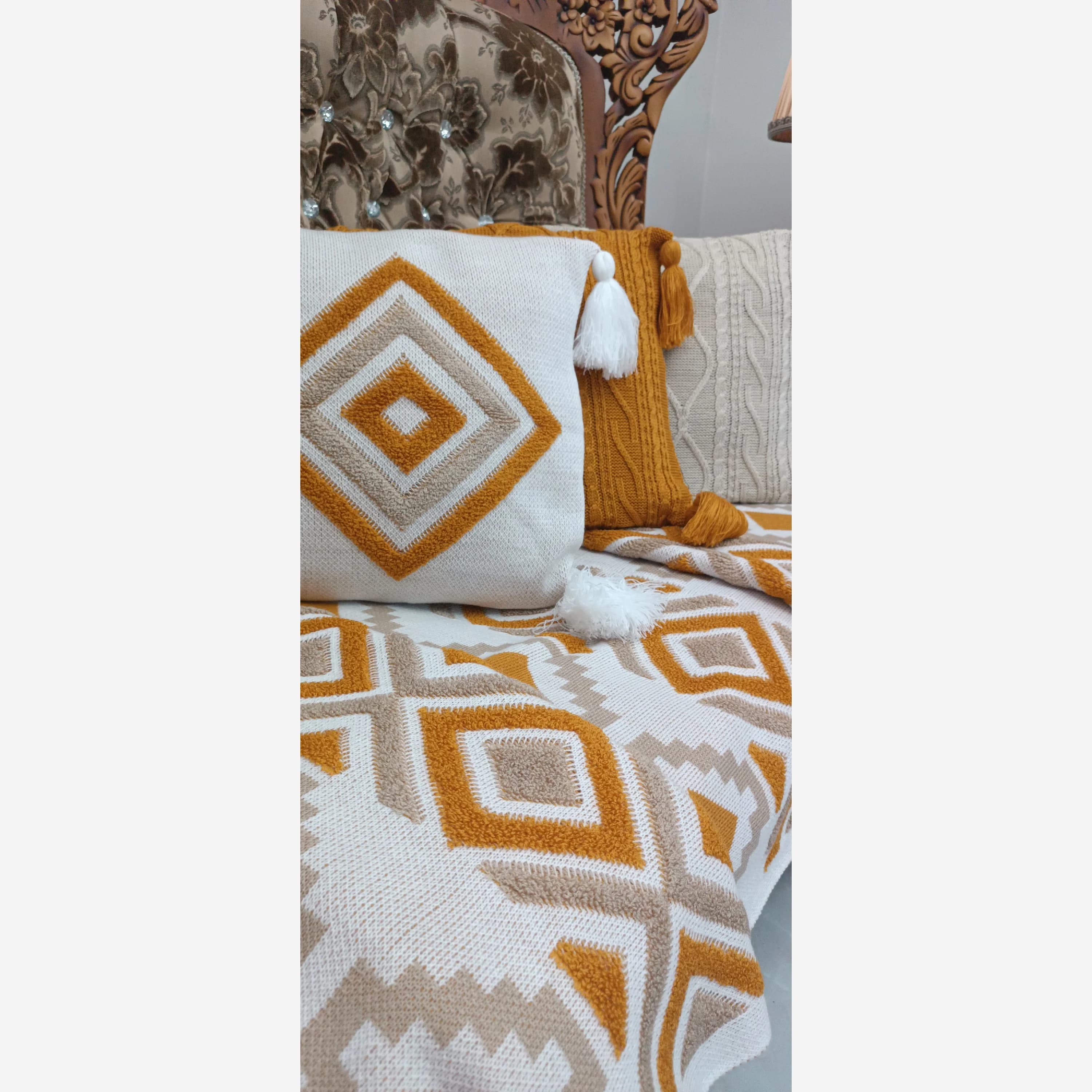 شال مبل و شال تخت بافت طرح پانچ ابعاد 140×170 سانتی‌متر با الیاف اکریلیک ترک (۶ رنگ مدرن) — تصویر ۳