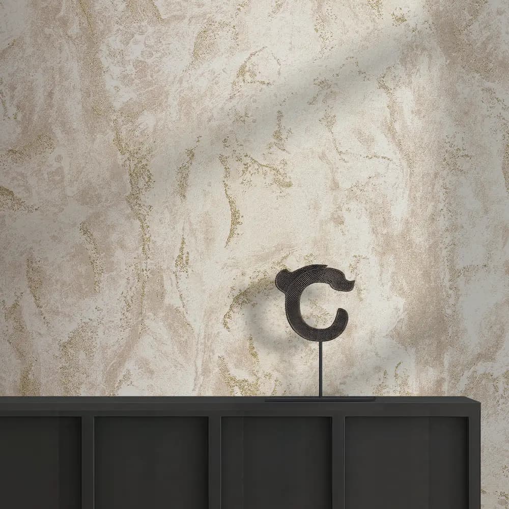 کاغذ دیواری تیتانیوم طرح انتزاعی سفید / طلایی کد ۱۱۰۸۸- ارسال از تهران